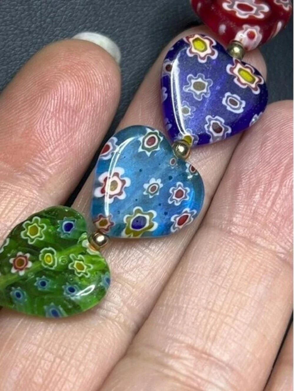 B6584 Millefiori Heart Necklace Adjustable Multicolor Glass Beads 17-20